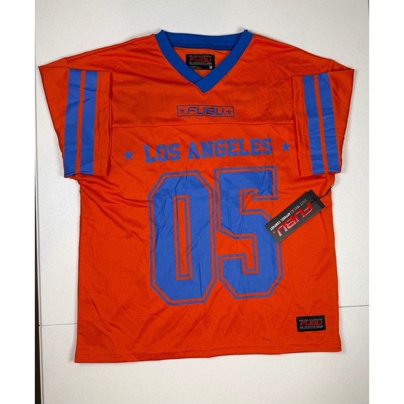 FUBU Other - FUBU Los Angeles 05 Football Jersey Orange Blue Mesh Streetwear Mens Medium NWT